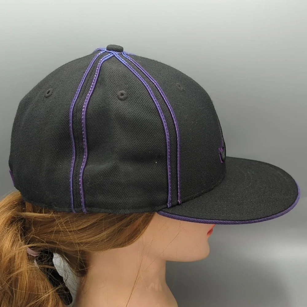 New Era 59FIFTY Atlanta Braves Fitted Hat 100% Wool Black Purple Piping 7 3/8